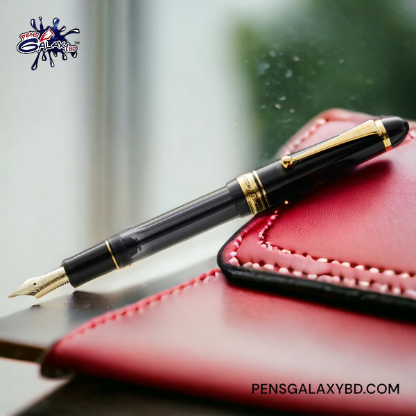 Pilot Custom 823 Fountain Pen in Smoke - On a Leather pen pouch image