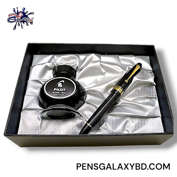 Pilot Custom 823 Fountain Pen in Smoke - Packaging with free Namiki 70ml Black ink image
