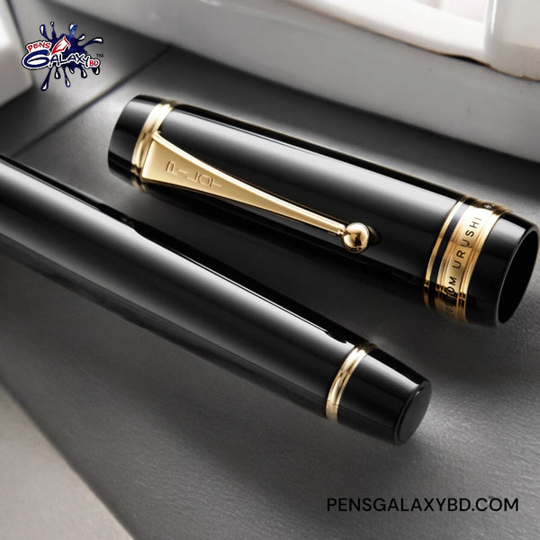 Pilot Custom Urushi Fountain Pen - Black - Barrel with cap closeup image