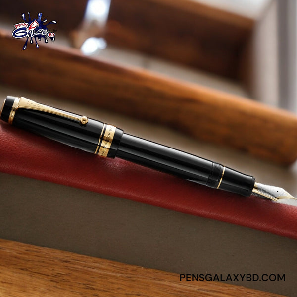 Pilot Custom Urushi Fountain Pen - Black - On a leather cover image