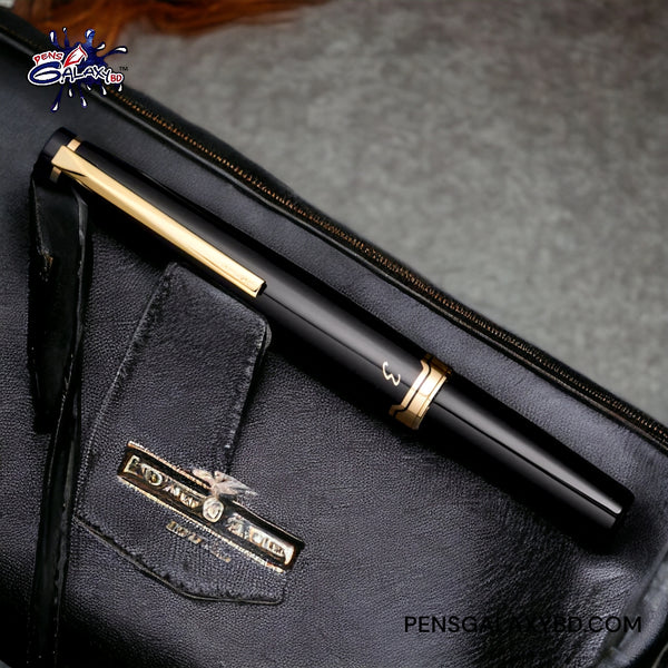 Pilot E95s Fountain Pen - Black - On a leather ladies bag image