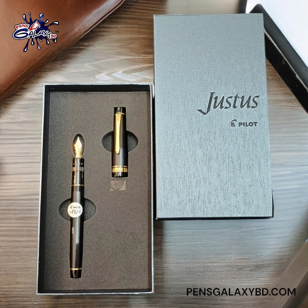 Pilot Justus 95 Fountain Pen - Black/Gold - Packed In An Elegant Box