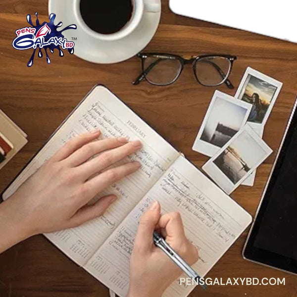 Pilot Hi-Tecpoint V5 RT Liquid Ink Rollerball Pen Black - Writing with the pen on a notebook - Journaling Image