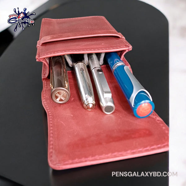 Leather Pen Case For Four Pens - Ruby Wine