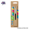 Parker Jotter retractable ballpoint pen in its original brown kraft paper packaging, featuring a silver and black pen with colorful branding accents.