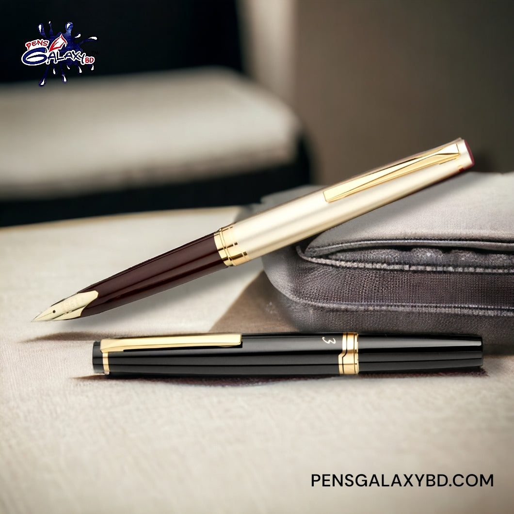 Pilot E95s Fountain Pen - Burgundy/Ivory - With black color image comparison color