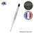 A single Parker ballpoint pen refill cartridge shown diagonally on a white background, with two circular brand badges and a website watermark. The product is silver metal with a black cap and a silver tip.
