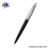 A sleek black ballpoint pen with polished silver metal accents, shown diagonally on a plain white background. A 'Pens Galaxy BD' logo is visible in the top-left corner, and the URL 'PENS GALAXYBD.